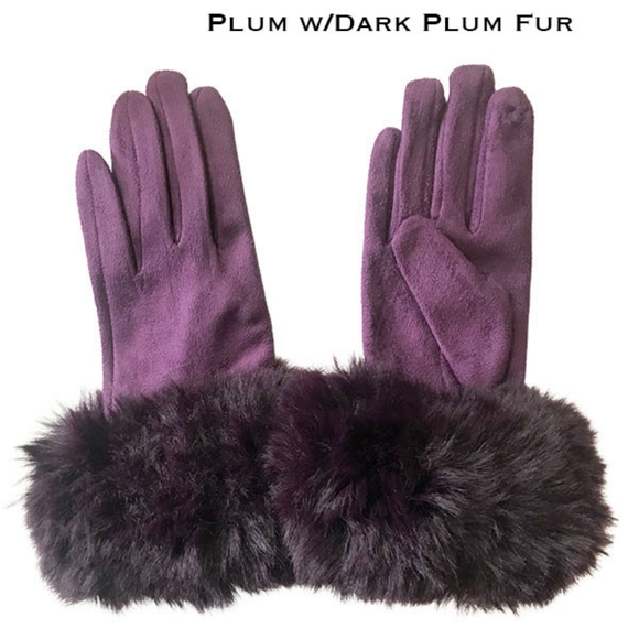 Faux Rabbit Trim Gloves - Plum w/Dark Plum Fur - Picture 1 of 1